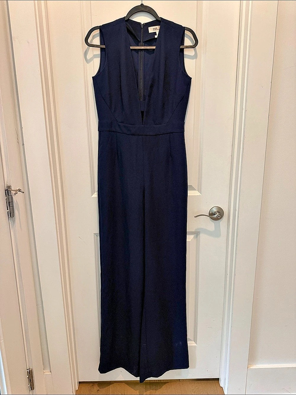Diane von Furstenberg Kyara Tux Jumpsuit Wide Leg Jumpsuit Blue Size 8 NWT